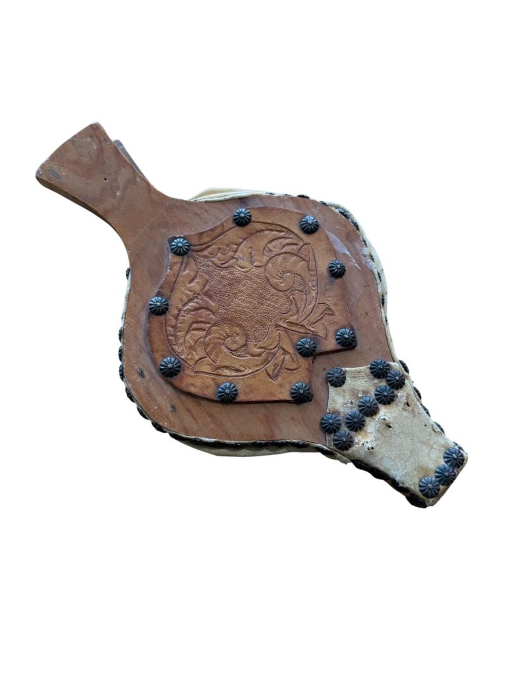 Handcrafted Wooden Leather Bellows VTG Working Ornate Floral Design Metal Studs